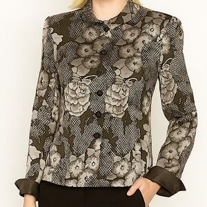 Armani Collezioni Black & Ivory Floral Print Jacket Silk linned– Size 8